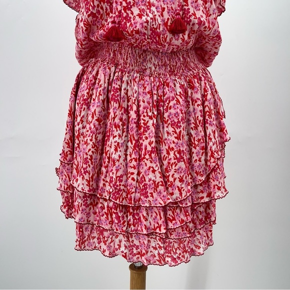 NWT Poupette St Barth S Elsa dress pink 0377 floral ruffle layered short tassel - Picture 6 of 15